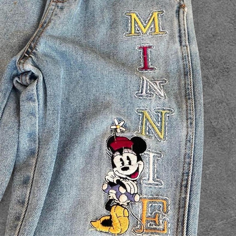 Vtg 90s Mickey & Co Minnie Mouse Denim Overalls Leg Embroidery 3T